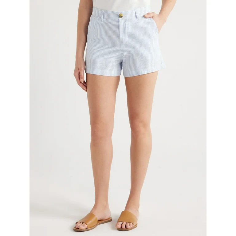 Free Assembly Women’s Cotton Mid-Rise Seersucker Shorts, 3.5” Inseam, Sizes 0-20 | Walmart (US)