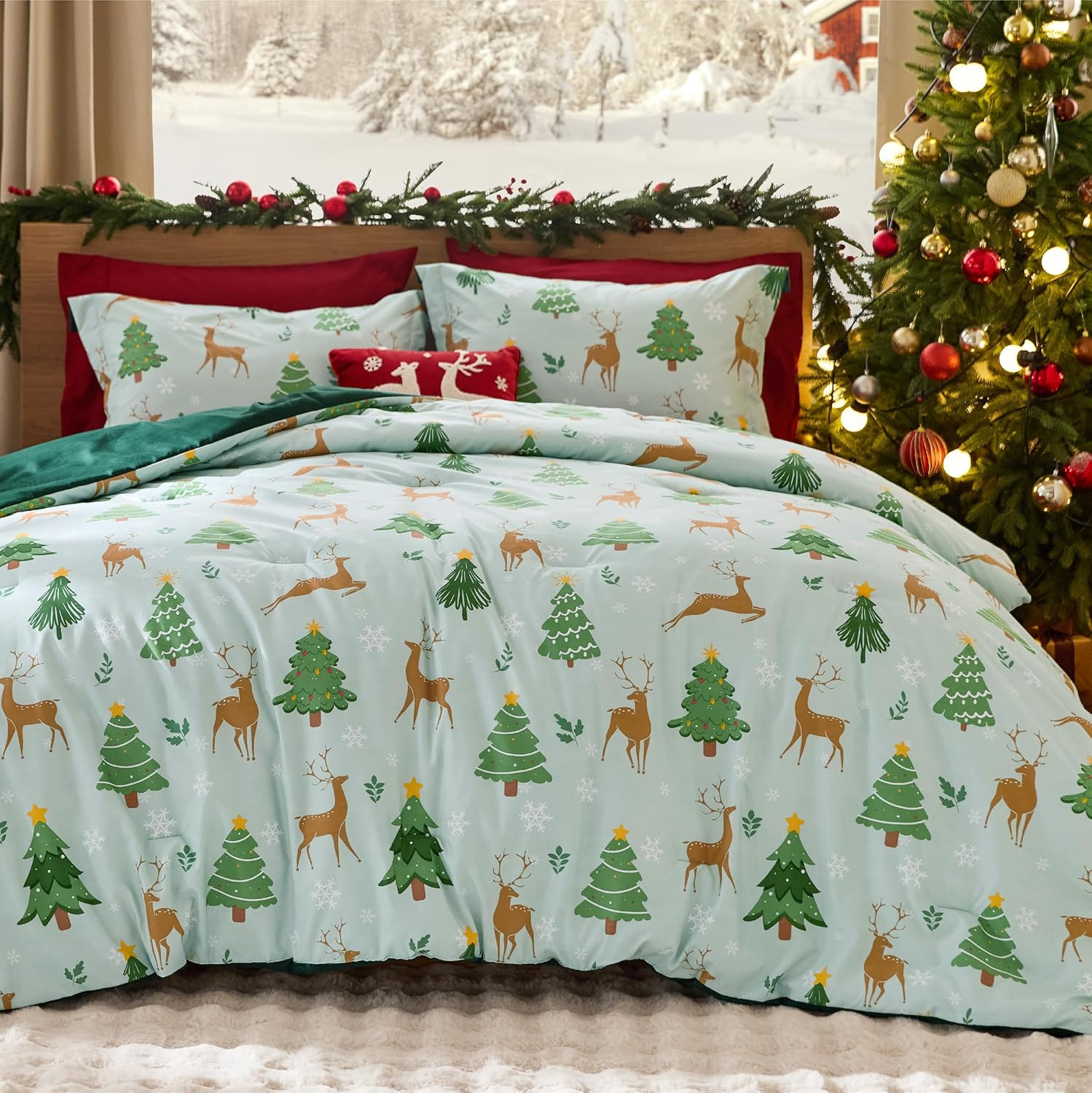 Bedsure Christmas Comforter Set Queen - Christmas Bed Set with Festival Reindeer Pattern, Soft Be... | Amazon (US)