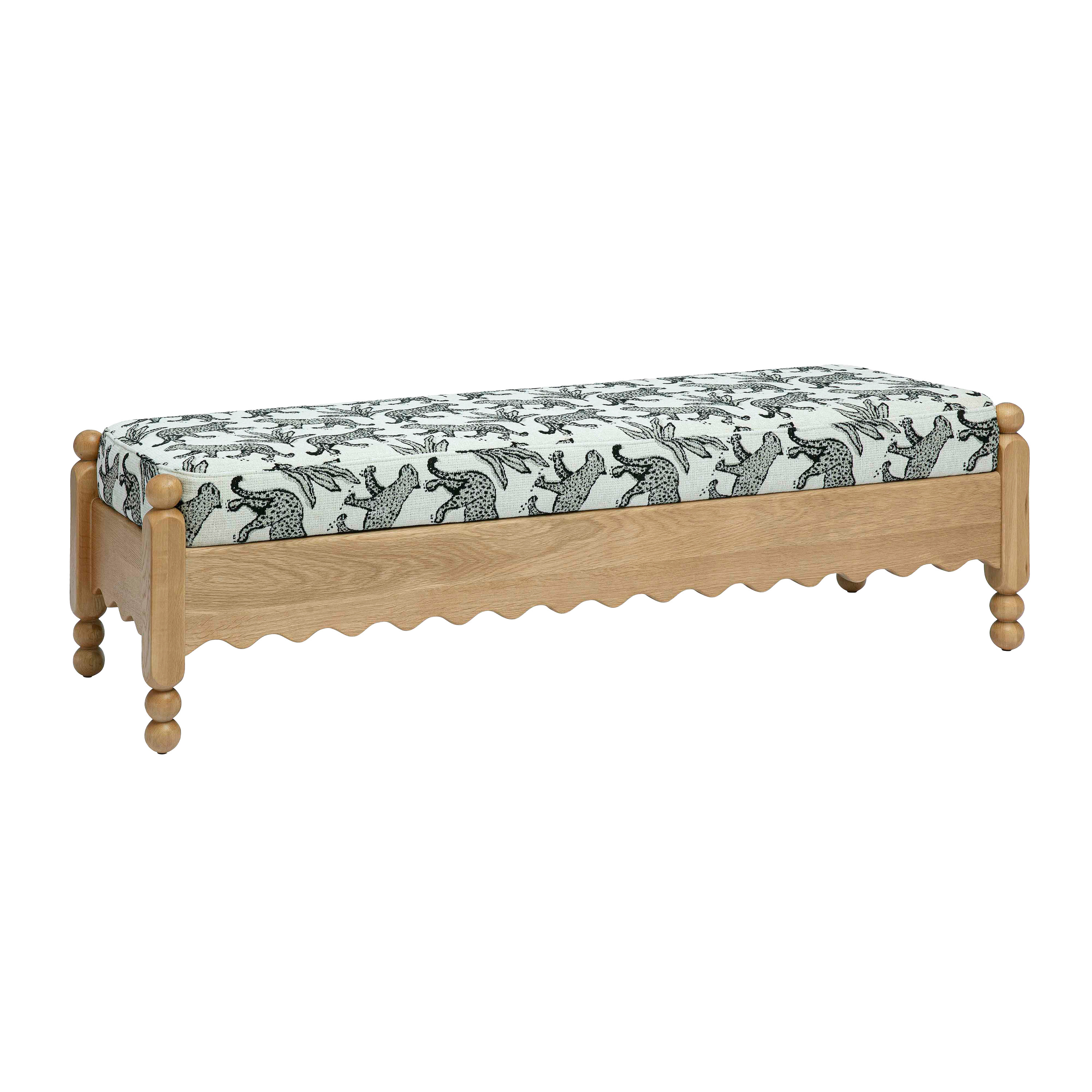 Rocco Oak Wood Scalloped Upholstered Bench - World Market | World Market