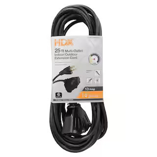 25 ft. 16/3 Light Duty Indoor/Outdoor Extension Cord with Multiple Outlet Triple Tap End, Black | The Home Depot