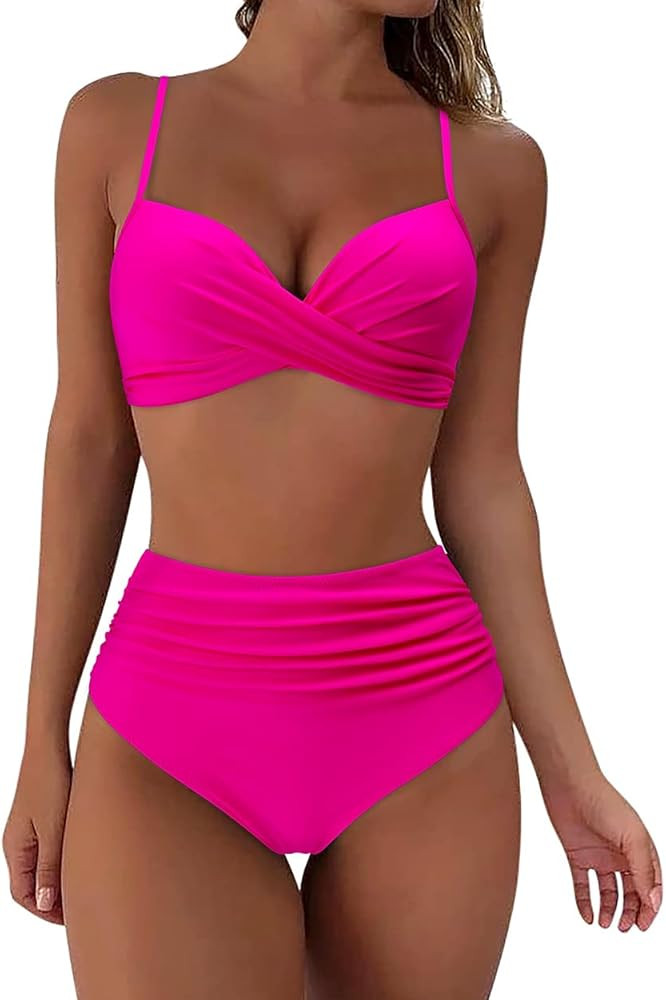 SUUKSESS Women Twist High Waisted Bikini Sexy Push Up Two Piece Swimsuits | Amazon (US)