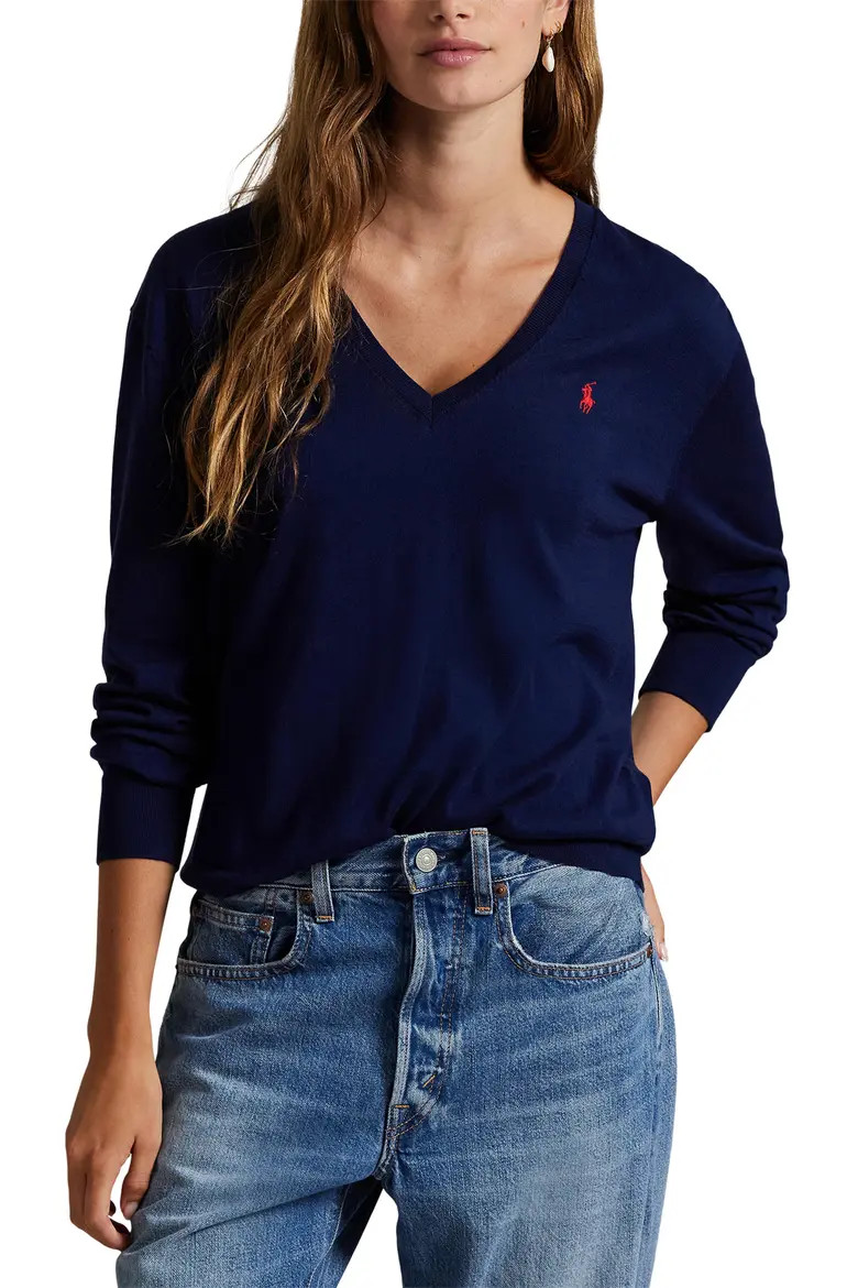 Relaxed Cotton V-Neck Sweater (Women) | Nordstrom | Nordstrom