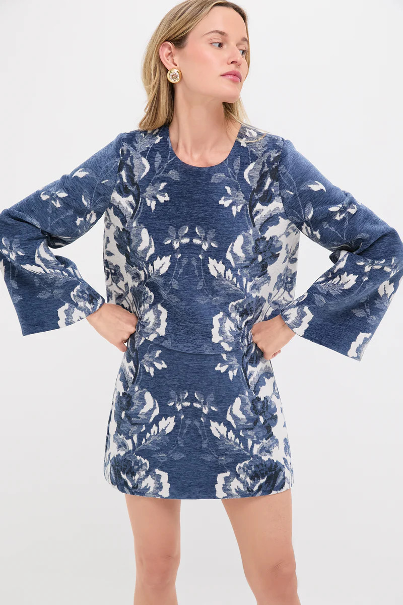 Indigo Reflection Knit Jacquard Maxine Top | Tuckernuck (US)