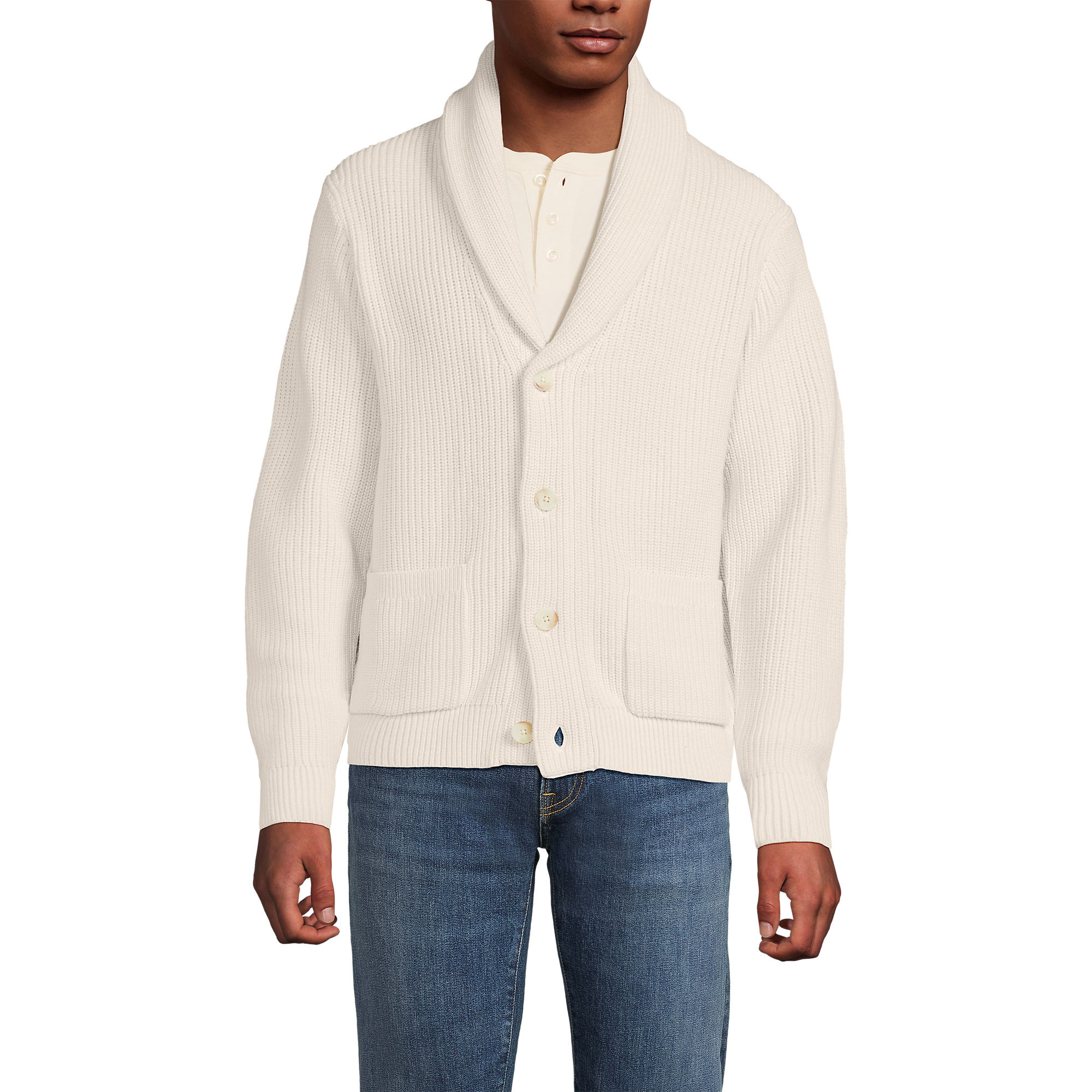 Men's Long Sleeve Cotton Blend Shaker Cardigan | Lands' End (US)