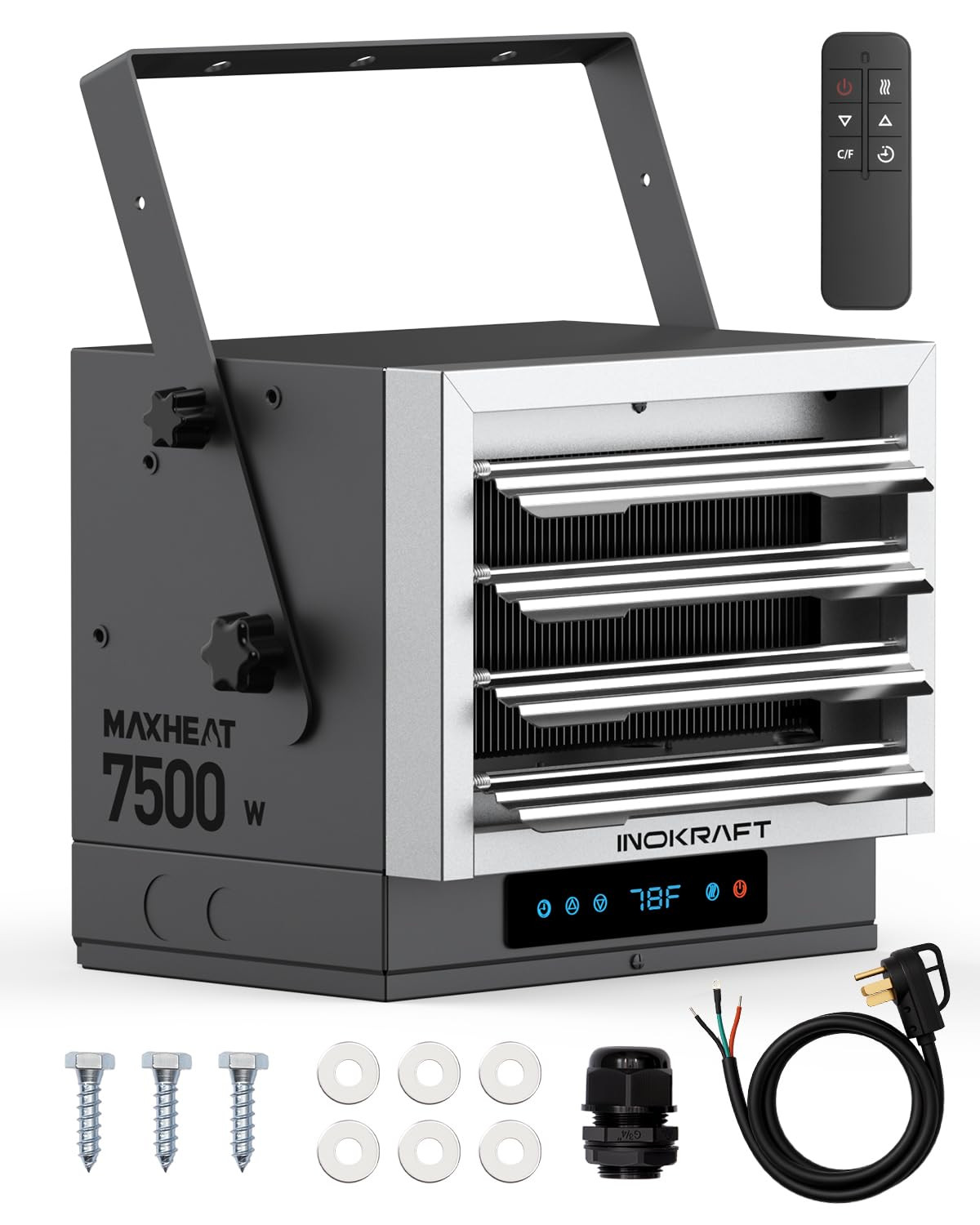 InoKraft 7,500W Electric Garage Heater, Wire: 8 AWG, Plug: NEMA 14-50P, Remote, Ceiling Mount, Di... | Amazon (US)
