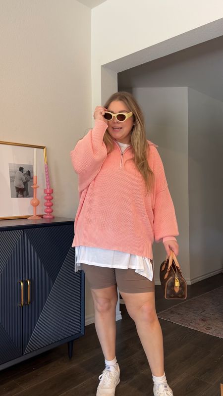 Casual spring outfit inspo. Wearing xl in shorts and 3x in tee. Xl in pullover  

#LTKfindsunder100 #LTKmidsize #LTKfindsunder50