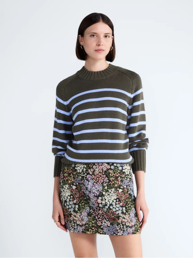 Free Assembly Women's Cropped Mock Neck Cotton Sweater, Midweight, Sizes XS-XXL | Walmart (US)