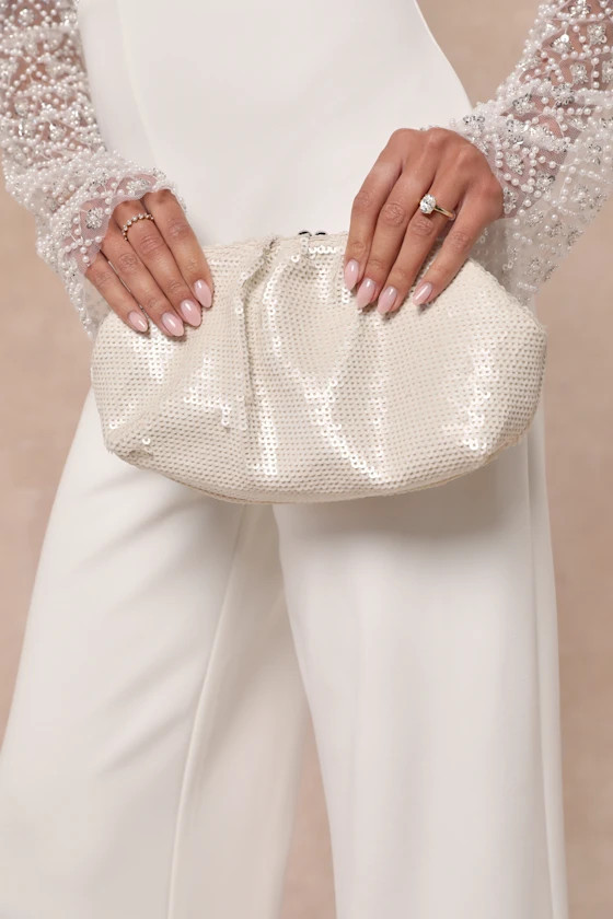 Forever Sparkly Matte White Sequin Clutch | Lulus