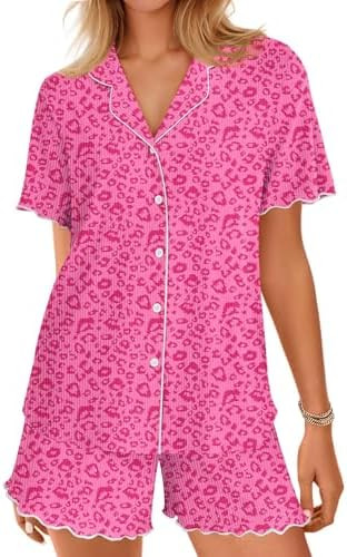 Ekouaer Button Up Pajamas for Women Set Ribbed Knit Pjs 2 Piece Lounge Set | Cute Print Loungwear... | Amazon (US)