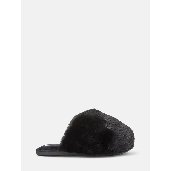 Joyspun Women’s Faux Fur Puff Scuff Slippers | Walmart (US)