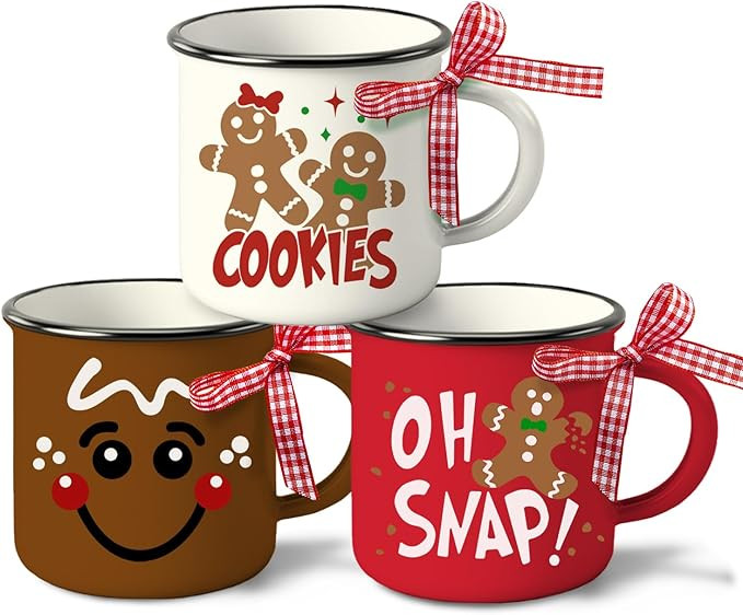 Christmas Gingerbread Man Mini Coffee Mug Set of 3, Xmas Cookies Oh Snap 5 oz Mini Coffee Cups fo... | Amazon (US)