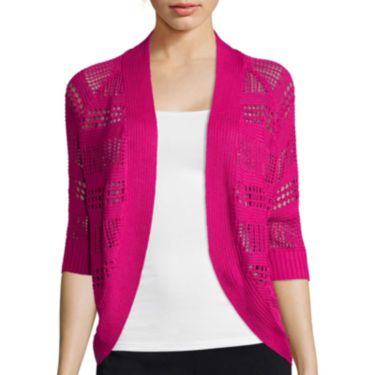 Liz Claiborne® Short-Sleeve Crochet Shrug - Tall | JCPenney