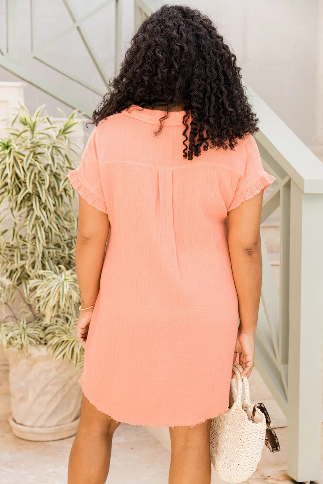 No Worries Coral Gauze Button-Up Mini Dress FINAL SALE | Pink Lily