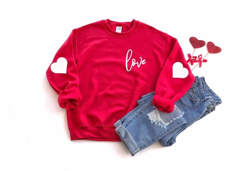 Valentine's Sweatshirt - Love Heart Sweatshirt - Heart Arm Patches - Cute Valentine's Sweater - Teac | Etsy (US)