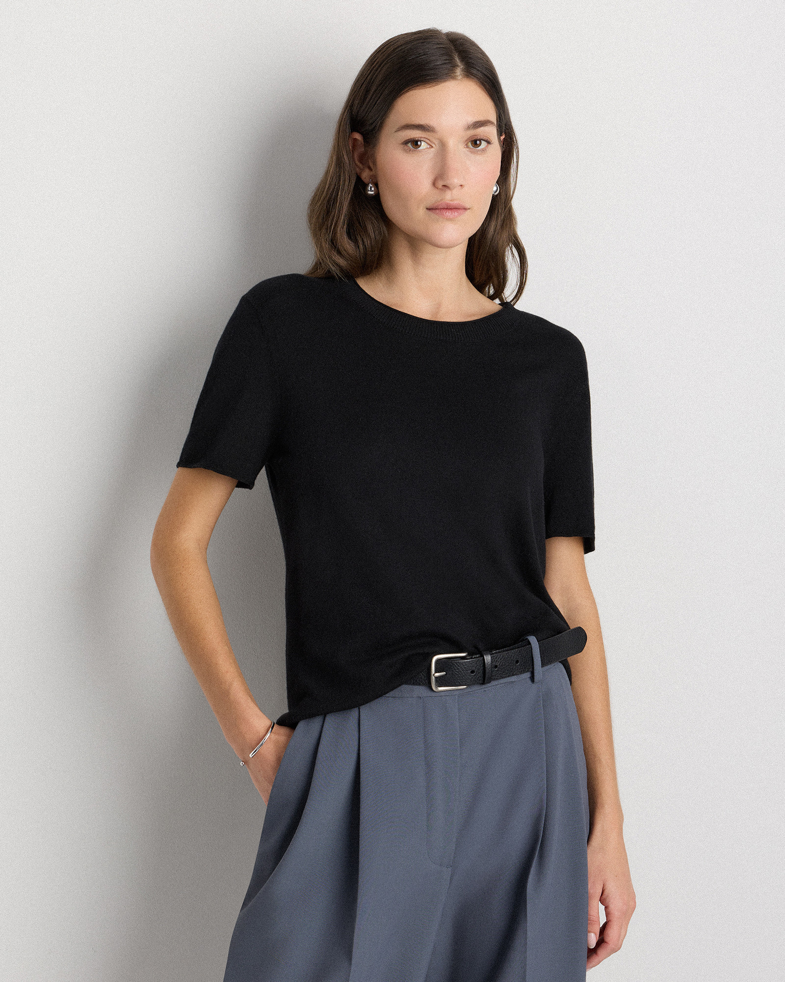 Quince | Women's Lightweight Cotton Cashmere Relaxed Sweater T-Shirt in Black, Size Small, Organic Cotton | Quince