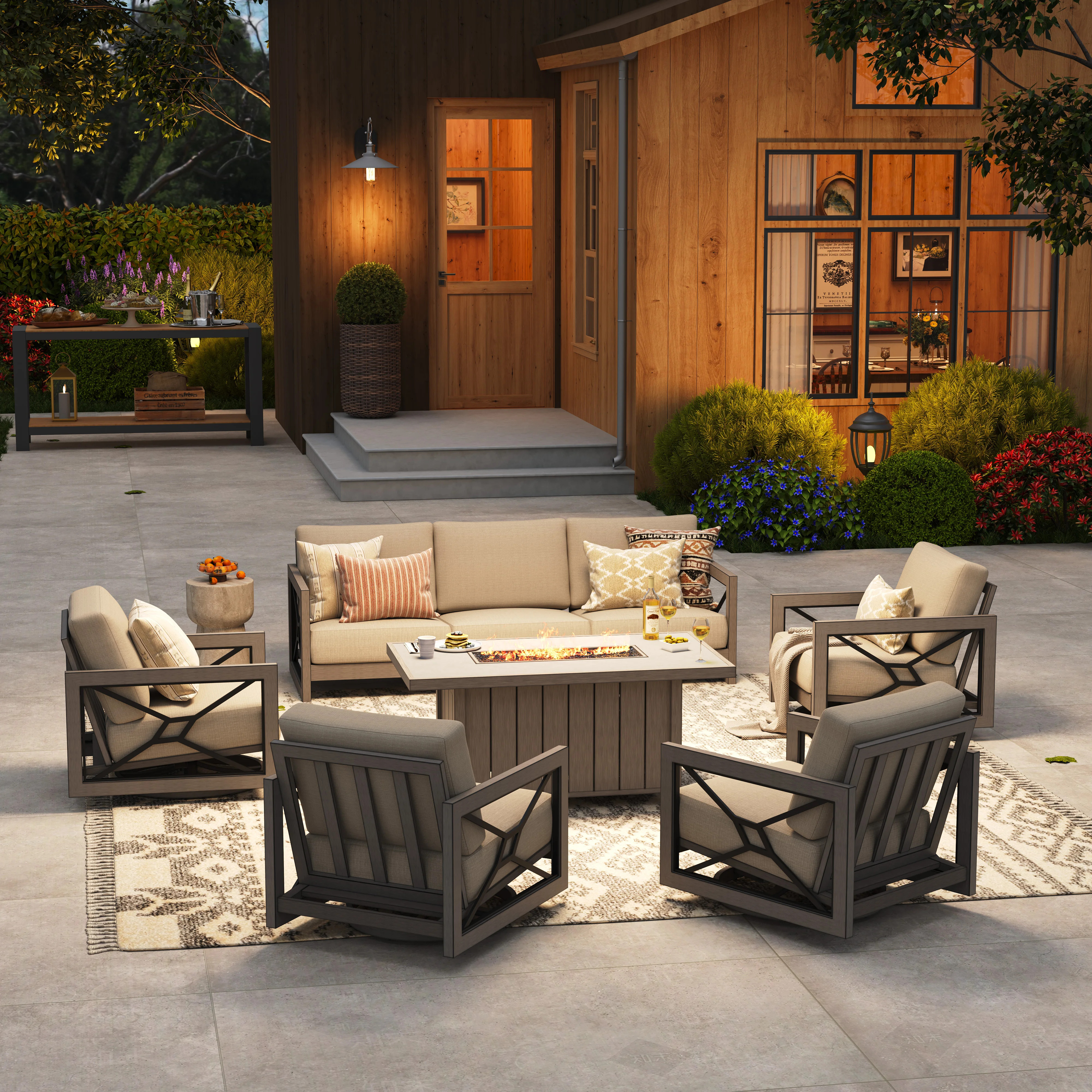 Marindo Patio Aluminum Conversation Set with Sunbrella® Cushions and Concrete Fire Pit Table | Wayfair North America