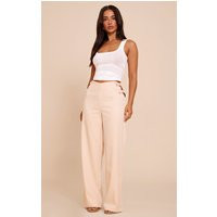 Petite Beige Cut Out Detail Wide Leg Pants | PrettyLittleThing US