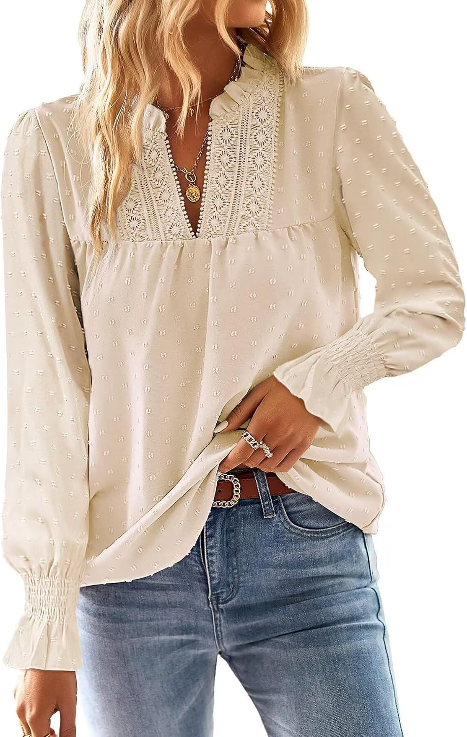Falechay Womens Tops Boho Flowy Shirts Dressy Casual Long Sleeve Blouses | Amazon (US)