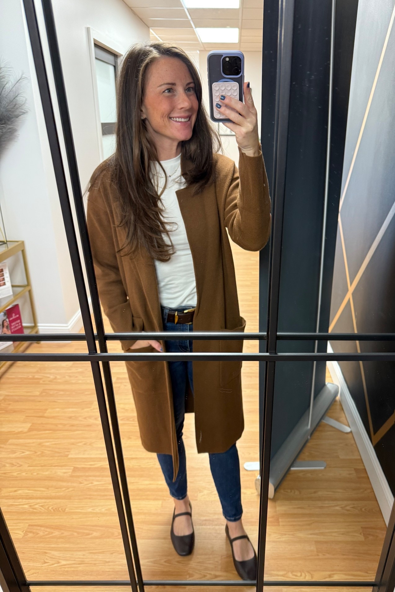 Casual Friday Fall Outfit at Work - Med Spa Office Manager - brown coatigan and brown ballet flats are favorites this fall 

#LTKSeasonal #LTKFallSale
