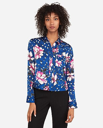 Leopard Floral Satin Shirt | Express