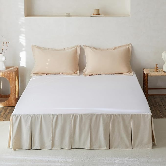 BISELINA French Linen Pleated Bed Skirt, 14" Tailored Draped Natural Linen-Cotton Blend Basic Dus... | Amazon (US)