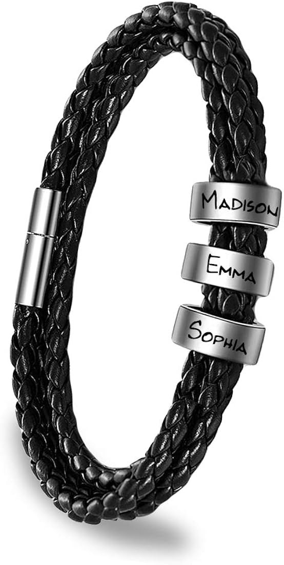 ShineSand Personalized Mens Leather Bracelet with Custom Beads, Customized Braid Leather Bracelet... | Amazon (US)
