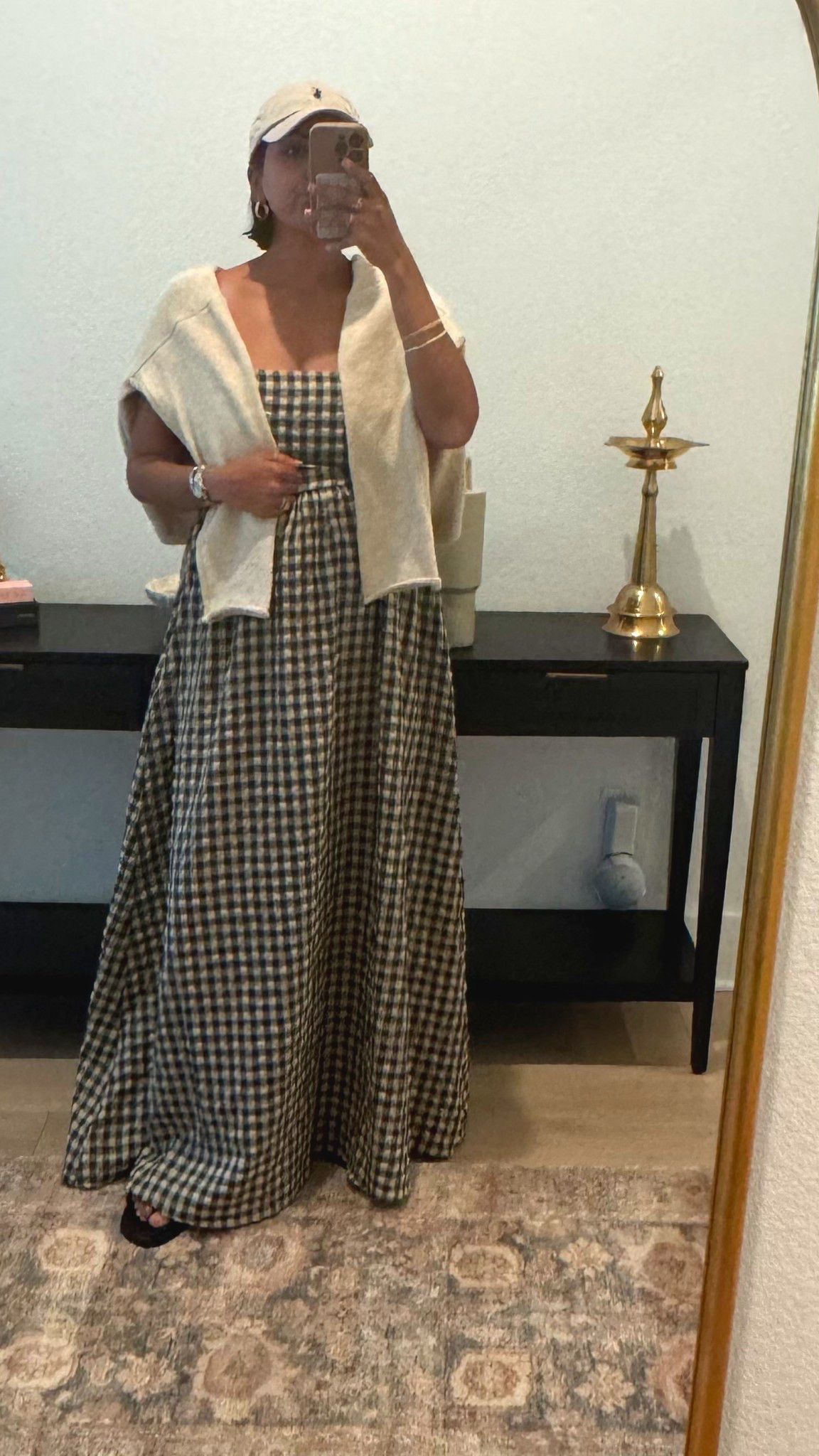 Spring dinner outfit! Obsessed with this gingham maxi, perfect for the bump and after. 
Cardigan is from solai the label. 
Dress Size 6 
Sandals Size 8 tts

#LTKFindsUnder100 #LTKBump