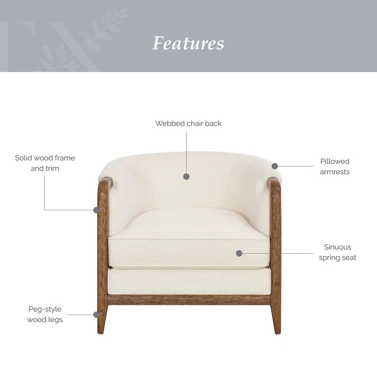 My Texas House Campbell Wood Accent Chair, Cream Fabric | Walmart (US)