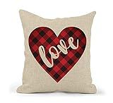 Valentine's Day Burlap Pillow Cover/Red Buffalo Plaid Throw Pillow Cover/Rustic Heart Plaid Pillowca | Amazon (US)