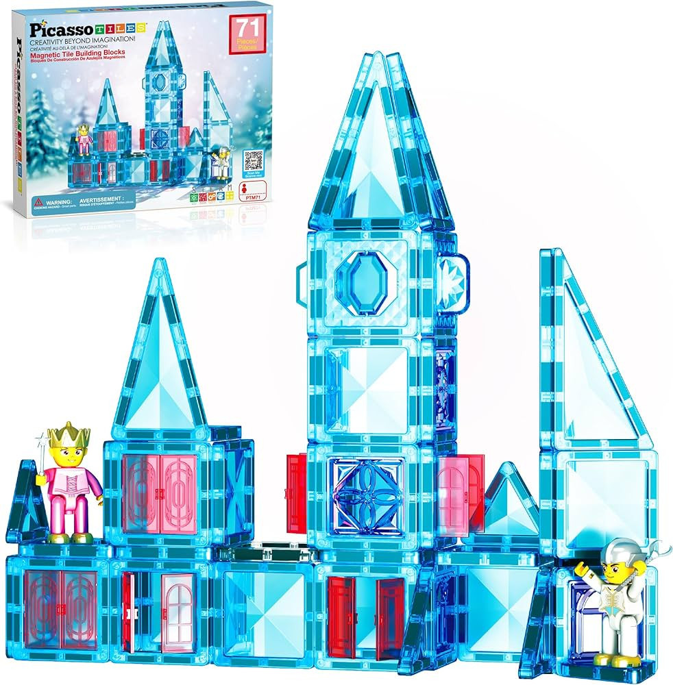 PicassoTiles 71pc Mini Diamond Series Winter Ice Theme Magnetic Tile Building Blocks 2 Character ... | Amazon (US)