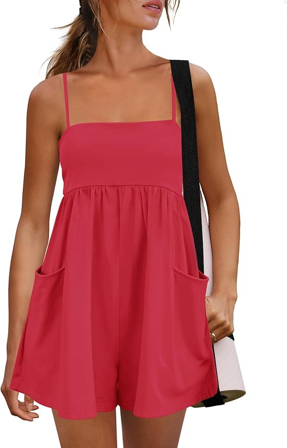 Panadila Womens Summer Rompers Beach Vacation Clothes Spaghetti Strap Short Jumpsuits Square Neck... | Amazon (US)