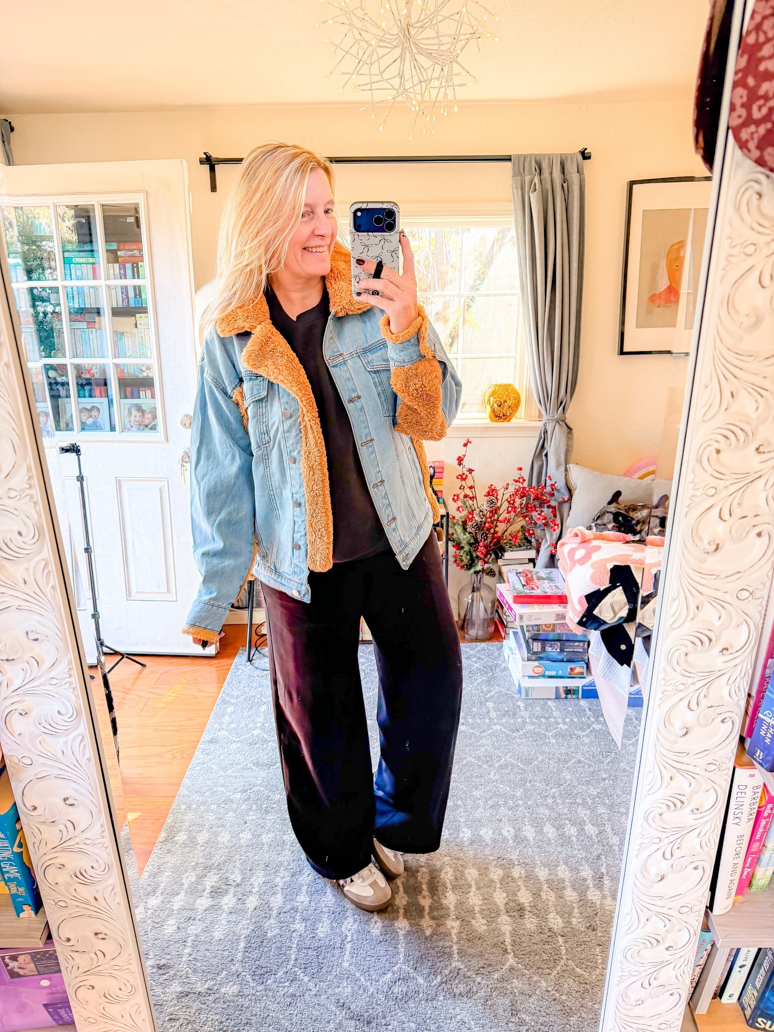 This jacket is so cute. But be aware the teddy is only on the collar and the front. It is not everywhere. 

jacket large 
top large 
pants large long 
shoes 7.5




#LTKHoliday #LTKOver40 #LTKMidsize