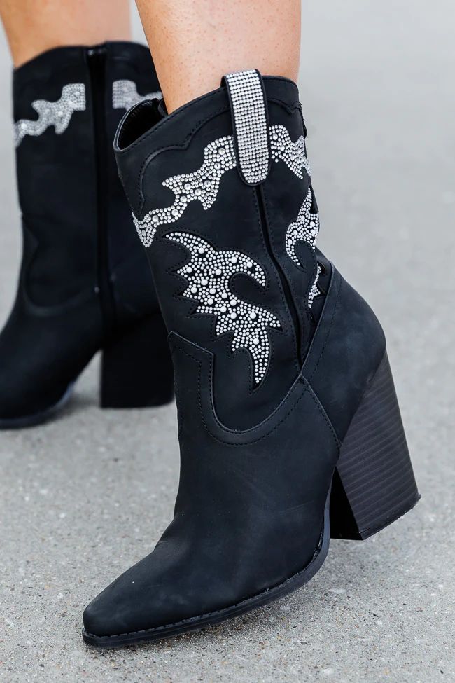 Kayla Black Rhinestone Detail Cowboy Bootie FINAL SALE | Pink Lily