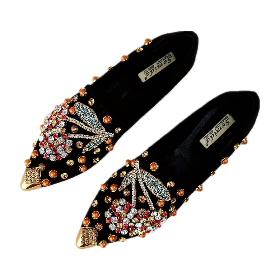 Women Rhinestone Flats Slip On Pointed Toe Sparkle Flats Faux Suede Ballet Embellished Flats | Amazon (US)
