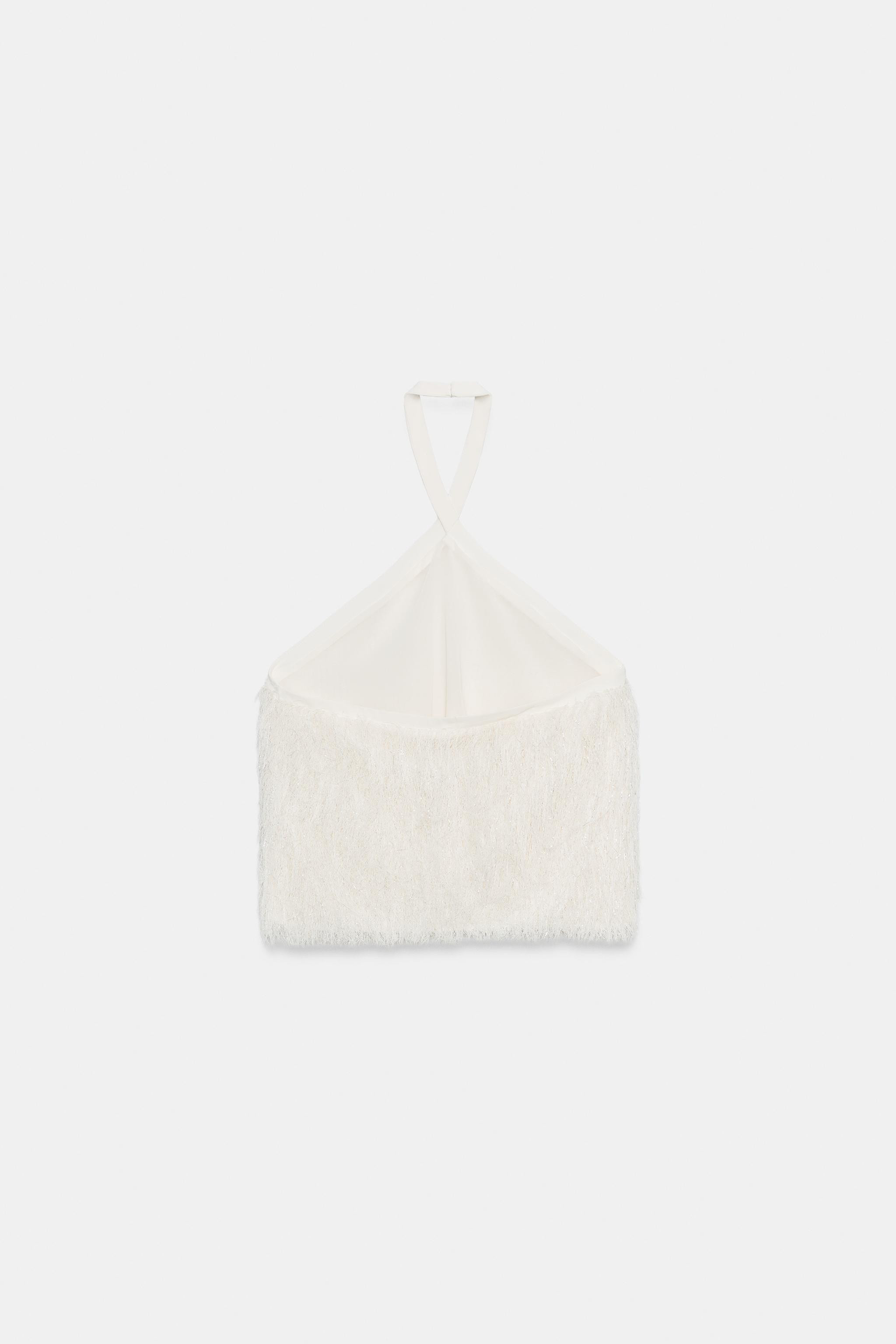 HALTER TOP WITH FEATHERS AND METALLIC THREAD | Zara UK