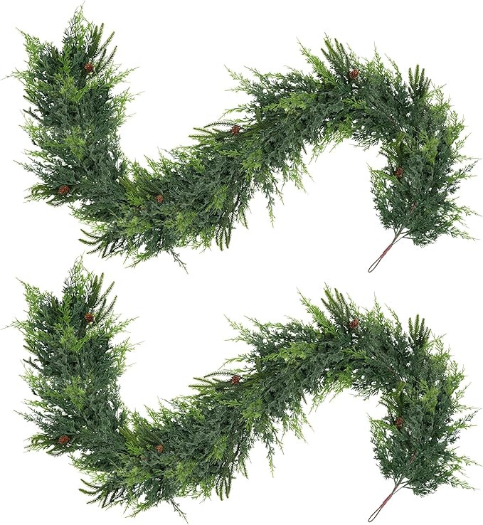 2Pcs 6FT Christmas Garland,Artificial Norfolk Pine/Cedar Garland for Table,Mantle, Wall, Indoor, ... | Amazon (US)