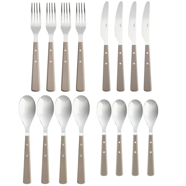 Martha Stewart Everyday Steffi burg 16-Piece Warm Grey Stainless Steel Flatware Set | Walmart (US)