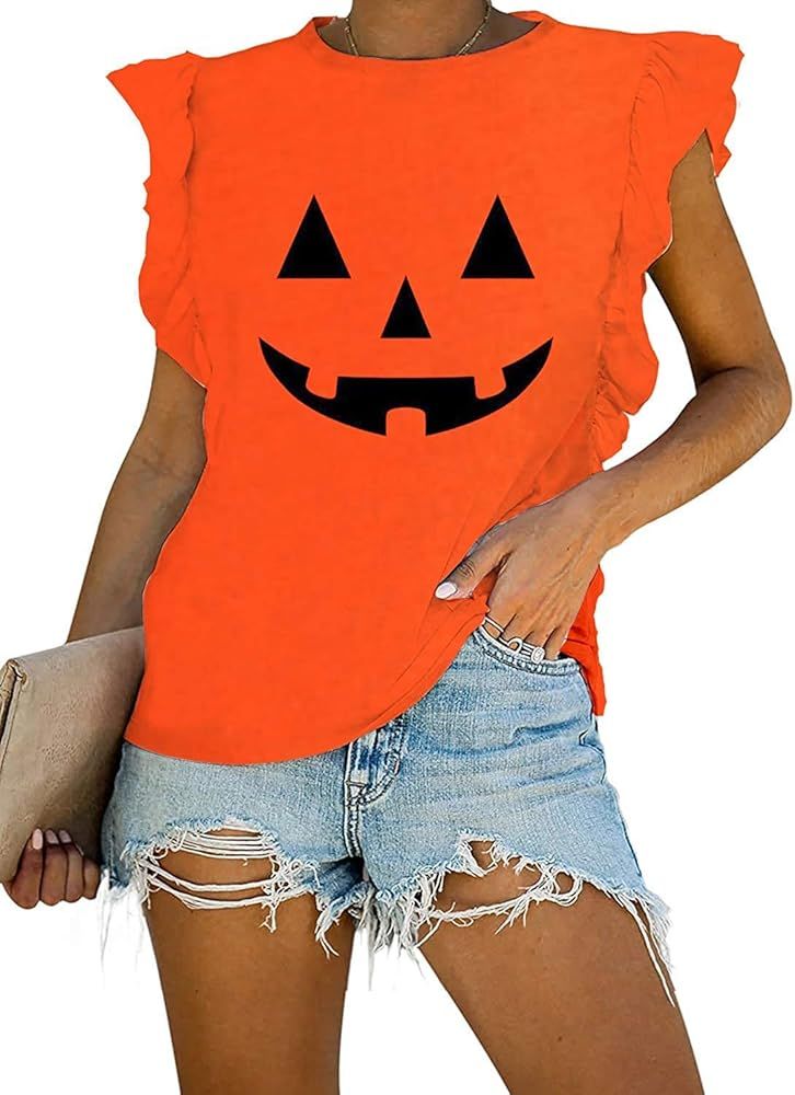 Halloween Women's Sleeveless Scary Skull Pumpkin Ghost Pattern JackoLantern Tops | Amazon (US)