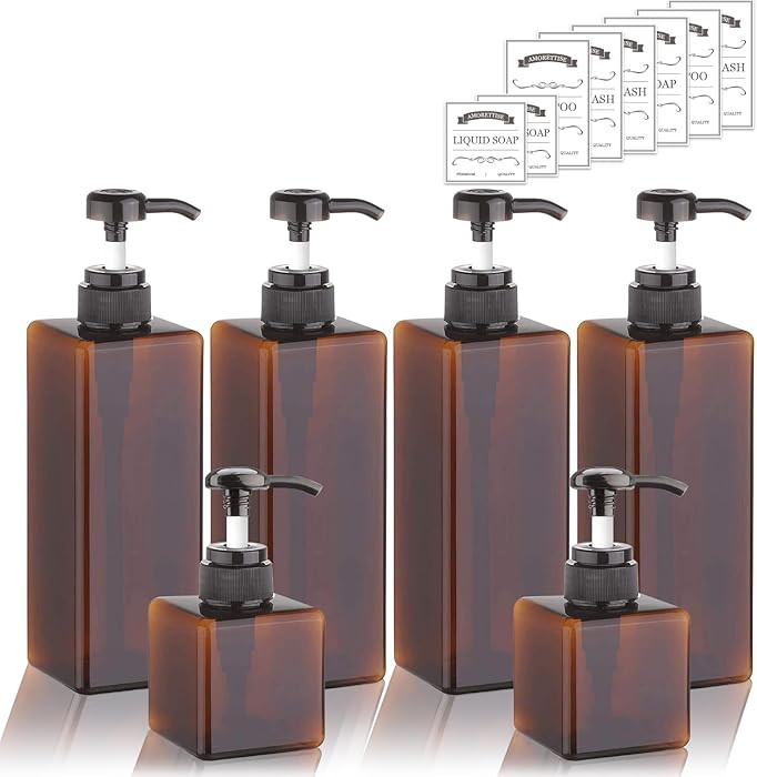 6 Pack Shampoo and Conditioner Dispenser Bottles - 4 Pack 22 Ounce and 2 Pack 8 Ounce Refillable ... | Amazon (US)