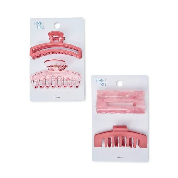 Time and Tru Adult Women's Pink Claw Hair Clips, 4-Pack - Walmart.com | Walmart (US)