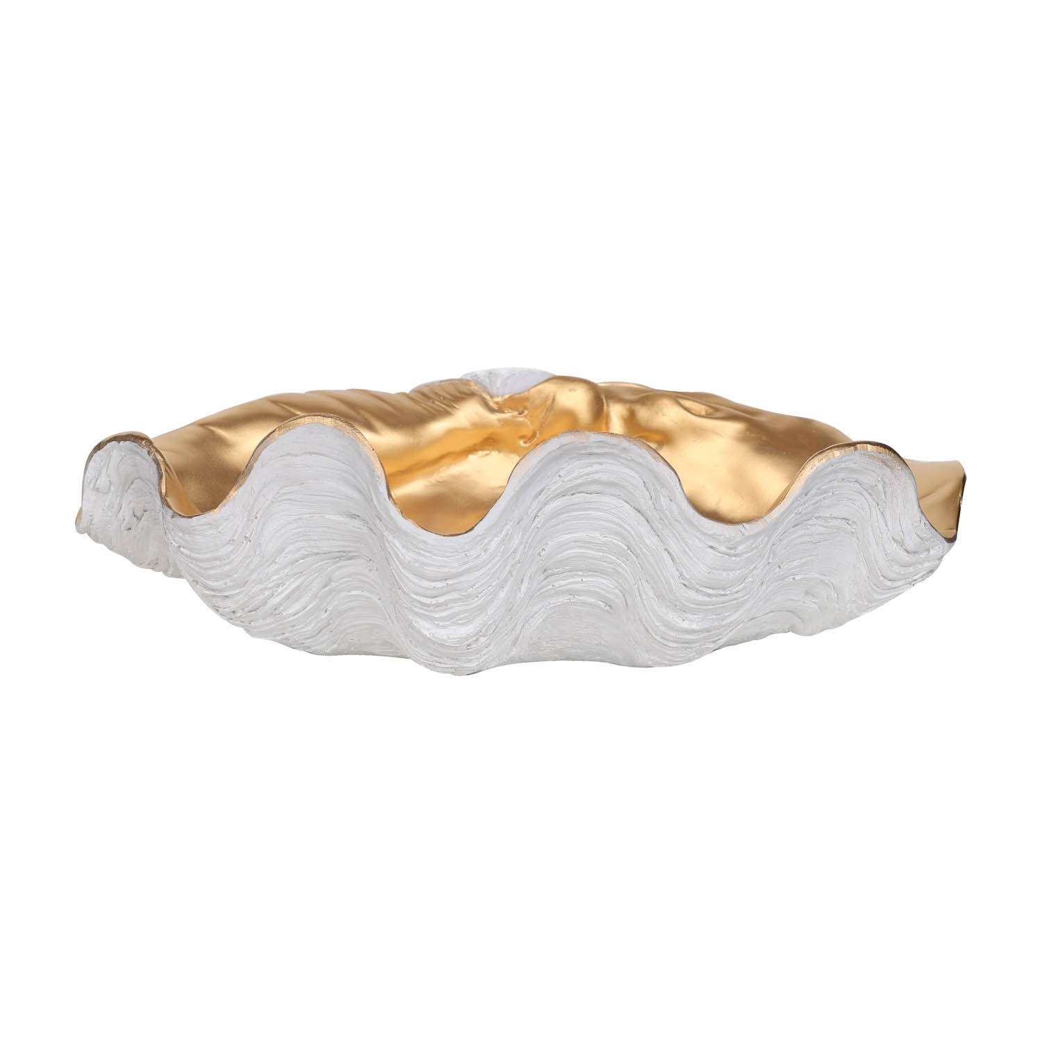 Large White & Gold Clam Shell Display Dish | Wolf & Badger (US)