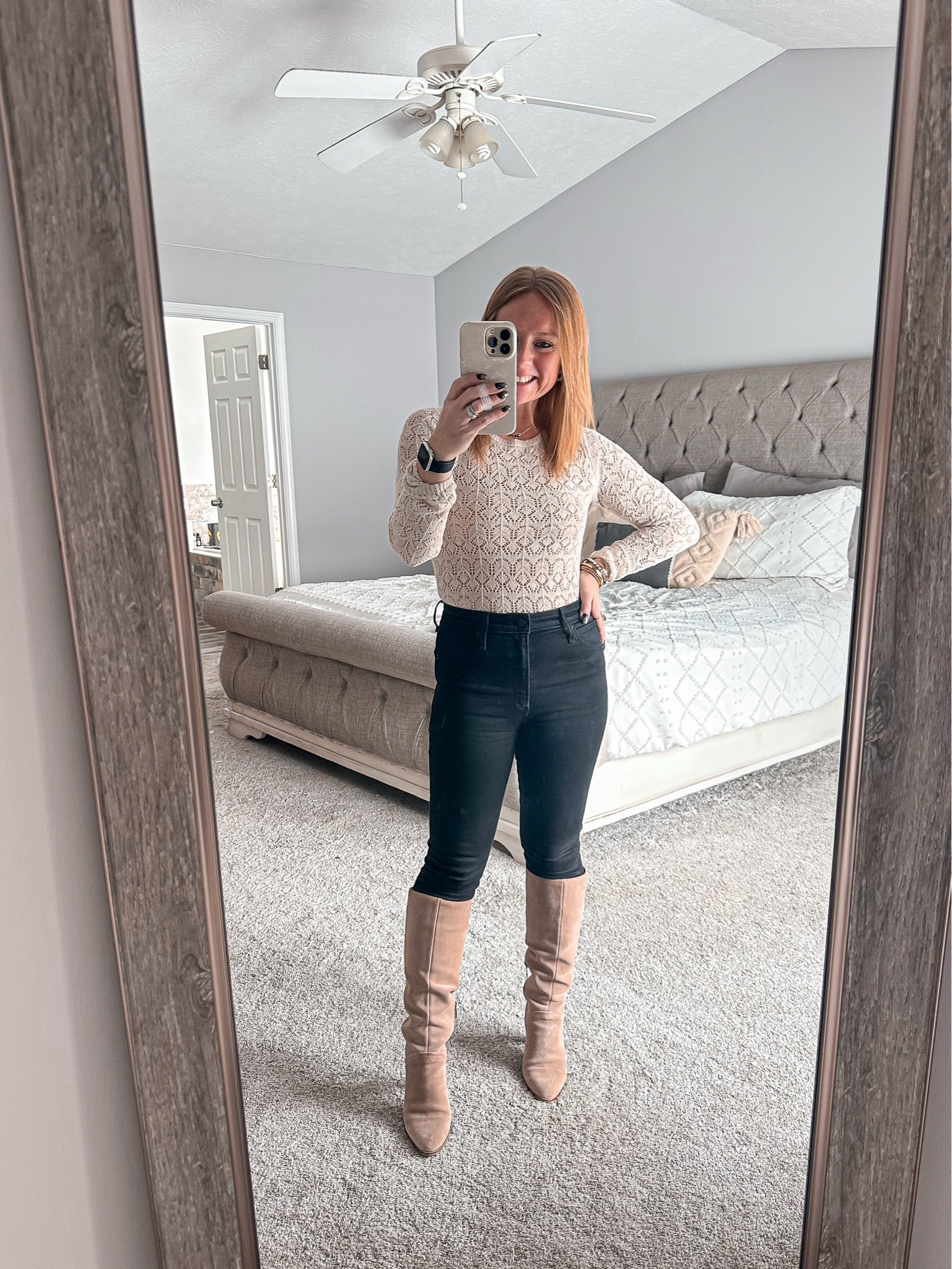 Happy Saturday friends! 💫 cute, casual outfit 🤎

Crochet bodysuit (sold out) linked similar 
Jeans- size 26
Boots- size 6 TTS

#LTKOver40 #LTKFindsUnder100 #LTKStyleTip