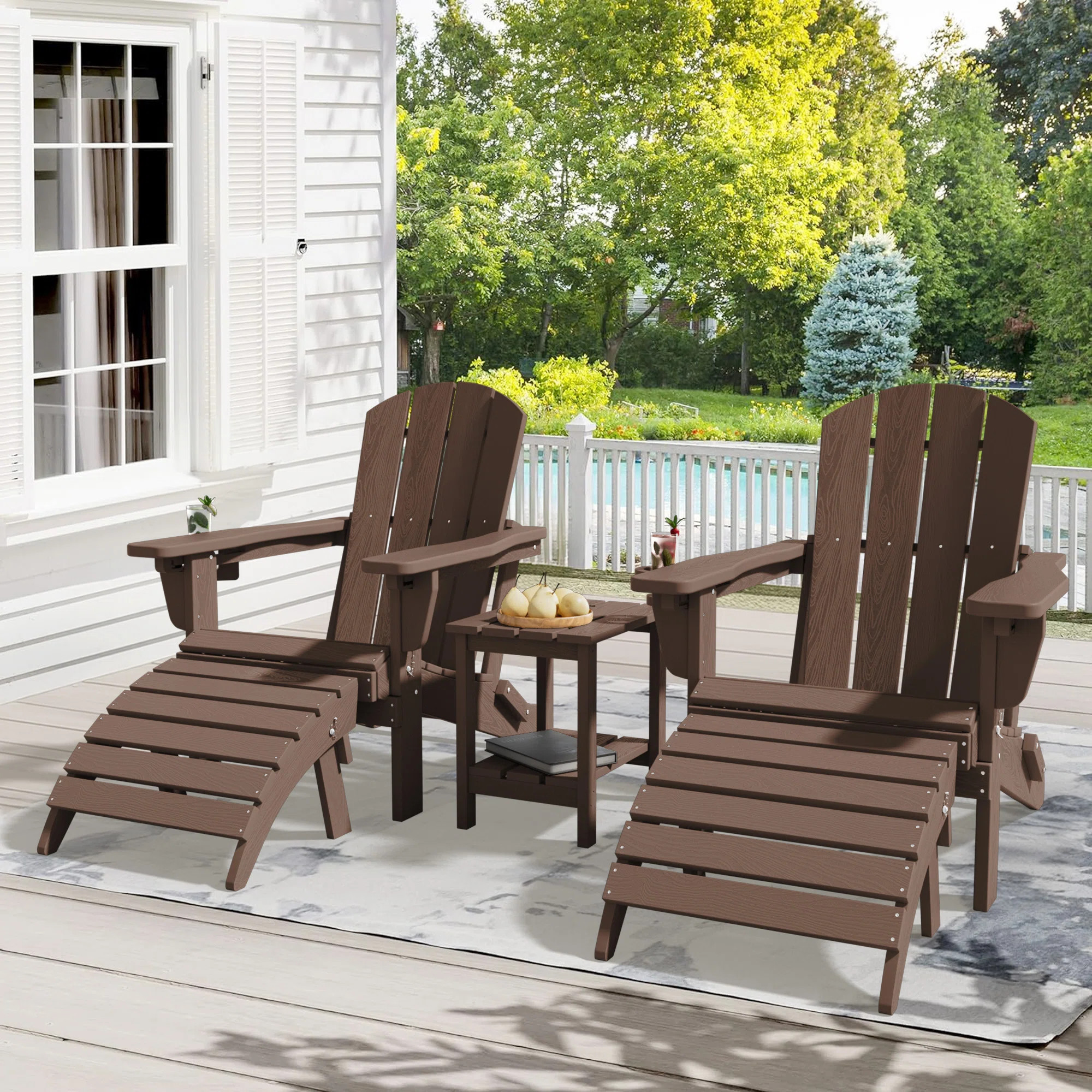 Winston Porter Dalson 5-Piece Plastic Adirondack Chair Set with Side Table and Ottomans & Reviews... | Wayfair North America