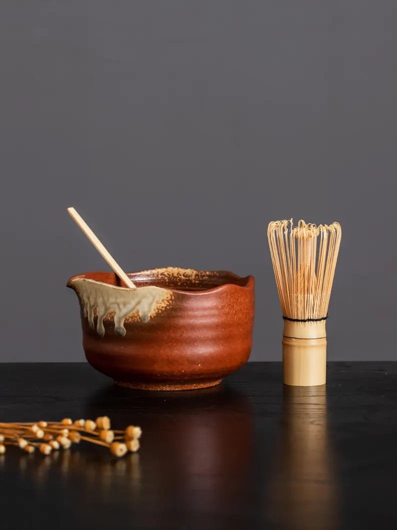 Handmade Vintage Brown Matcha Gift Set, Matcha Bowl Set of 4 Matcha Kit, Gift Ideas - Etsy | Etsy (US)