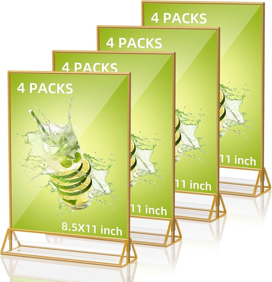 Acrylic Sign Holder 8.5X11 Gold Picture Frame ,Double Sided Clear Display Stand, Gold Plastic Acr... | Amazon (US)