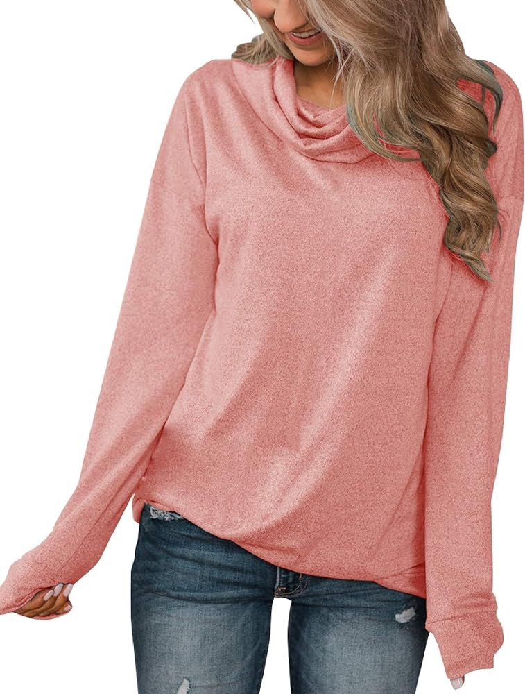 Minthunter Women's Long Sleeve Pullovers Cowl Neck Tunic Shirt Casual Sweatershirt Tops | Amazon (US)
