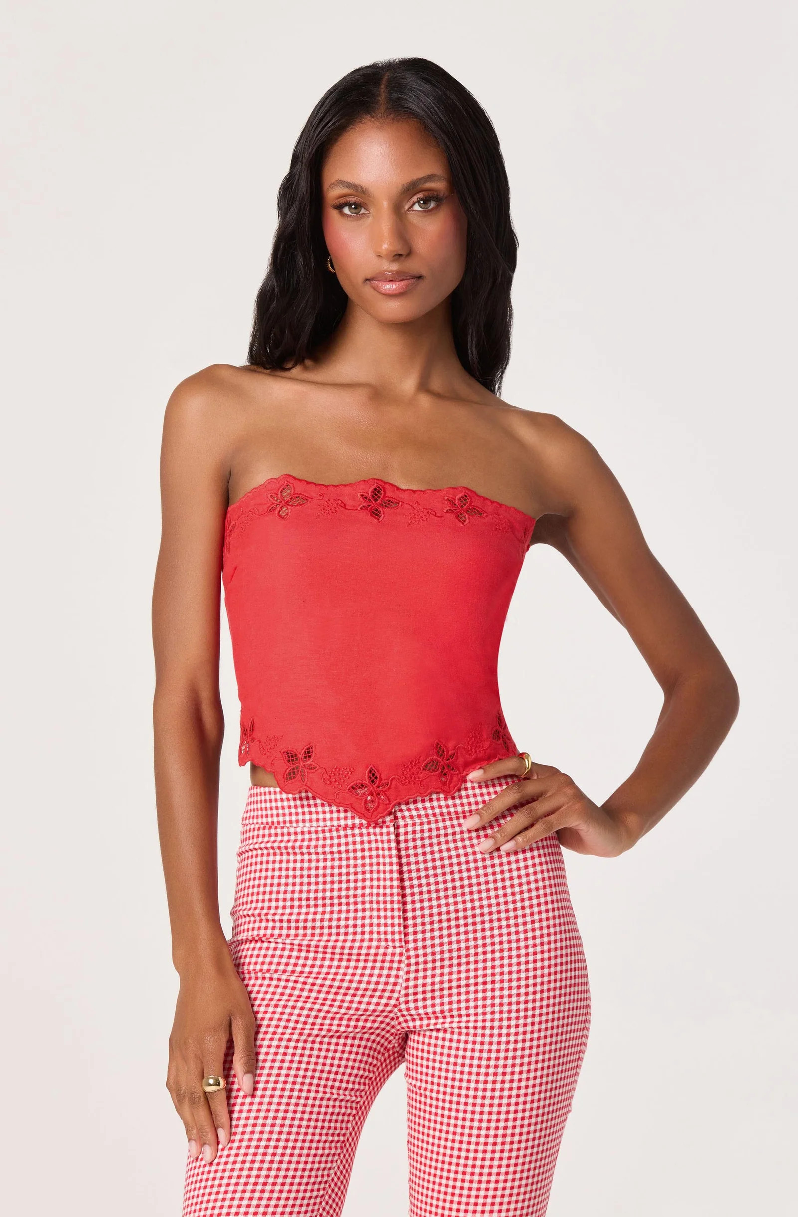 Asa Cutwork Embroidery Strapless Linen Top | ASTR The Label (US)
