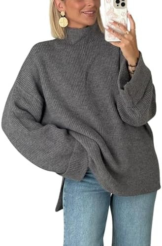 Antnation Oversized Womens Knit Sweater Cozy Ribbed Turtleneck Pullover with Side Slits | Amazon (US)