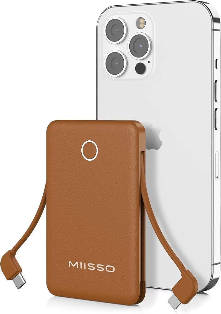 6000mah Ultra Slim Built in Cables Power Bank, Card Size Built in USB C Cords Battery Pack Portab... | Amazon (US)