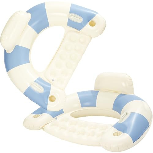 2 Pack Pool Floats Chairs，40 inch Adult Inflatable Pool Lounge， Sit in Float Inflatable Pool Float Pool Lounge with Heavy-Duty Handles –220lb Weight Capacity -Blue (Stripes-Blue) | Amazon (US)